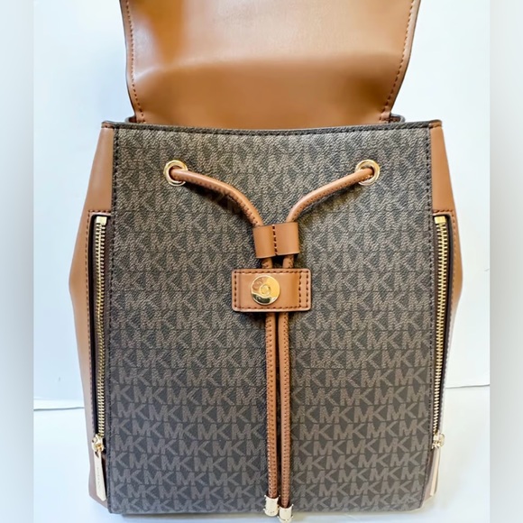 Michael Kors Phoebe Medium Zip Pocket Backpack Brown MK Signature, Brown - Picture 4 of 5